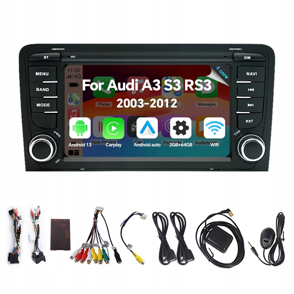 Autorádio Eunavi s Androidem 13 pro Audi A3 8P S3 2003-2012 2G 64G Carplay Rds