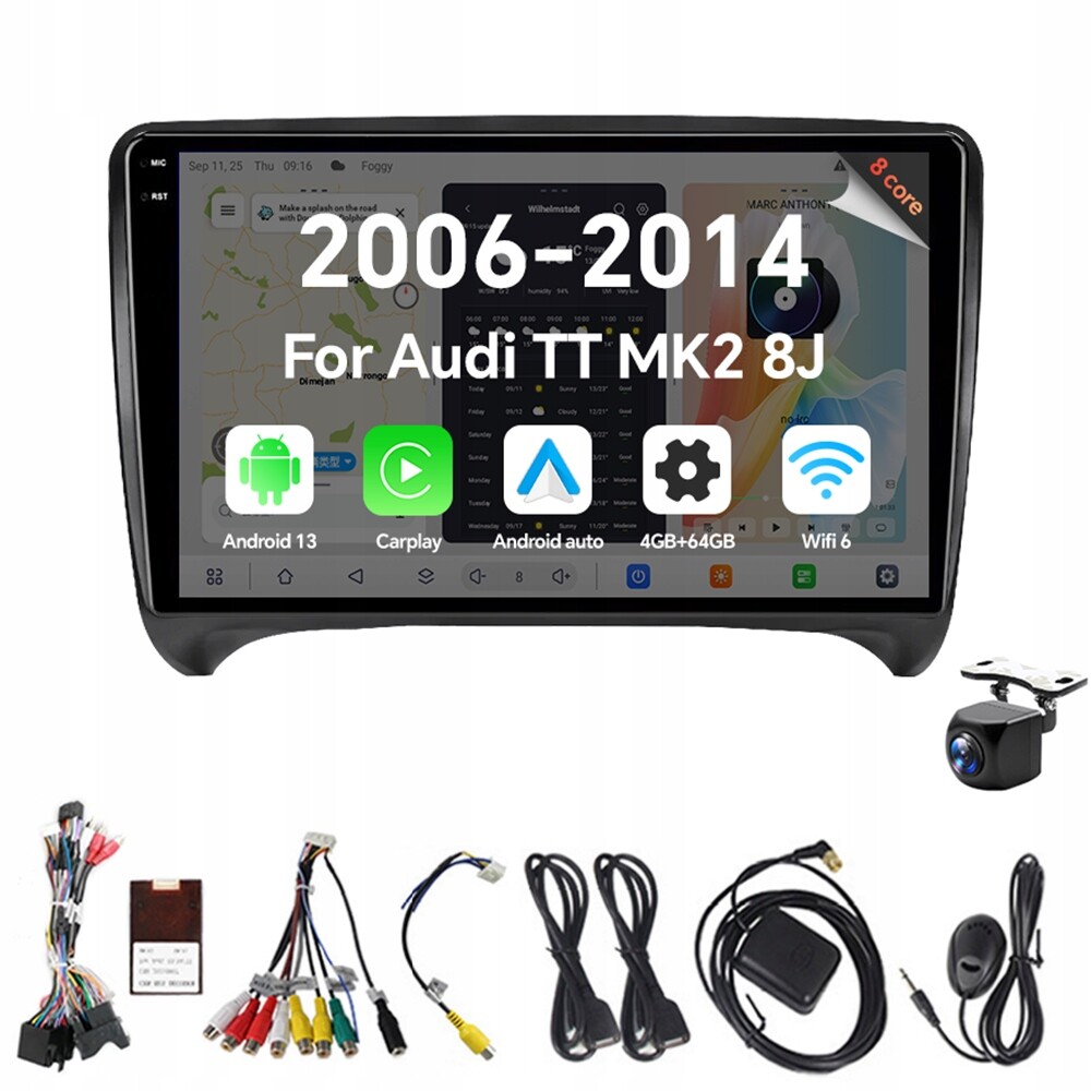 2Din Android 13 autorádio pro Audi Tt MK2 8J 2006-2014 4G 64G Carplay Gps