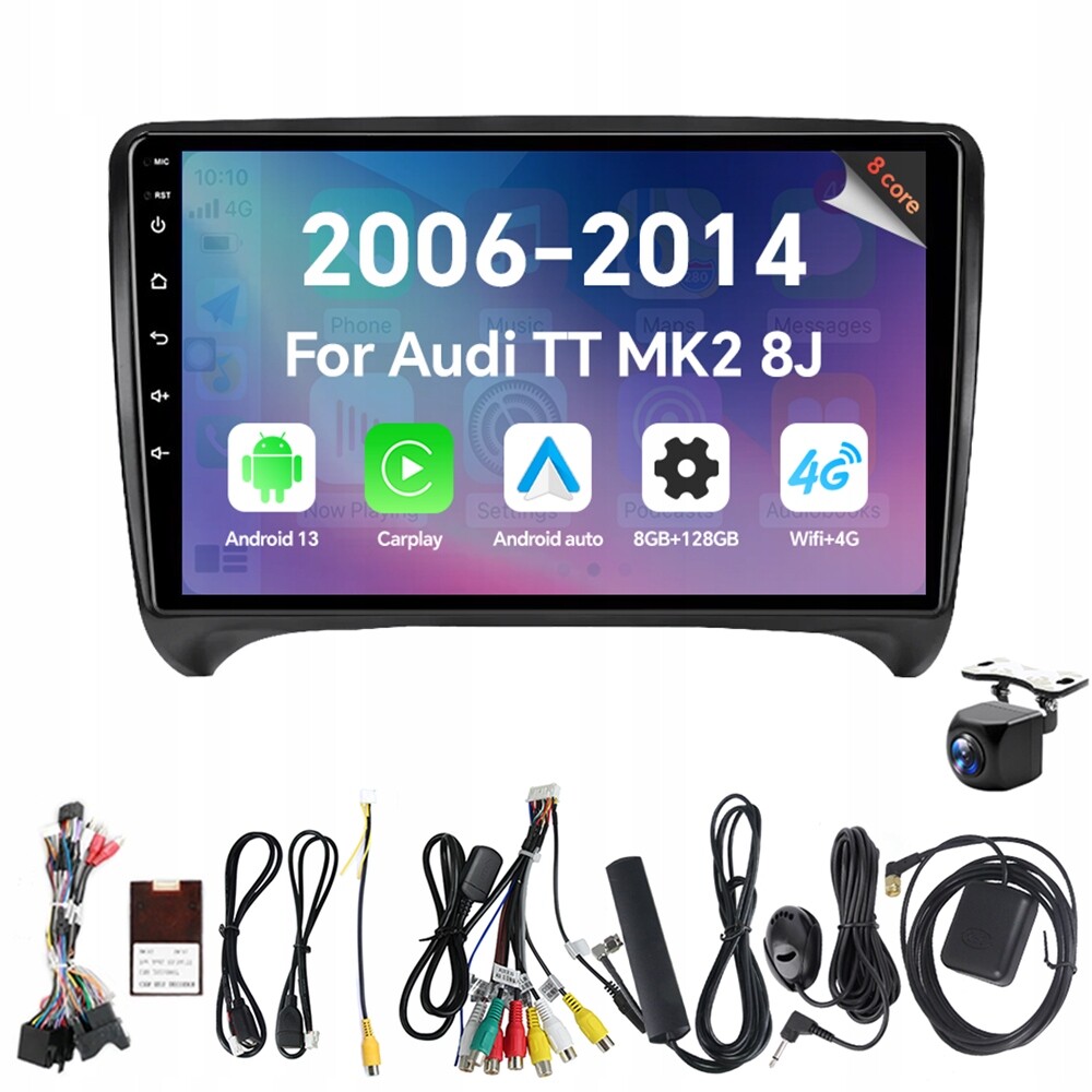 Autorádio Eunavi 2Din s Androidem 13 a 2DIN pro Audi Tt MK2 8J 2006-2014 s Carplay a Rds