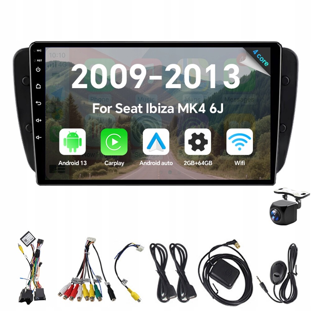 2Din Android 13 autorádio pro Seat Ibiza MK4 6J 2009-2013 2G 64G CarPlay Bt