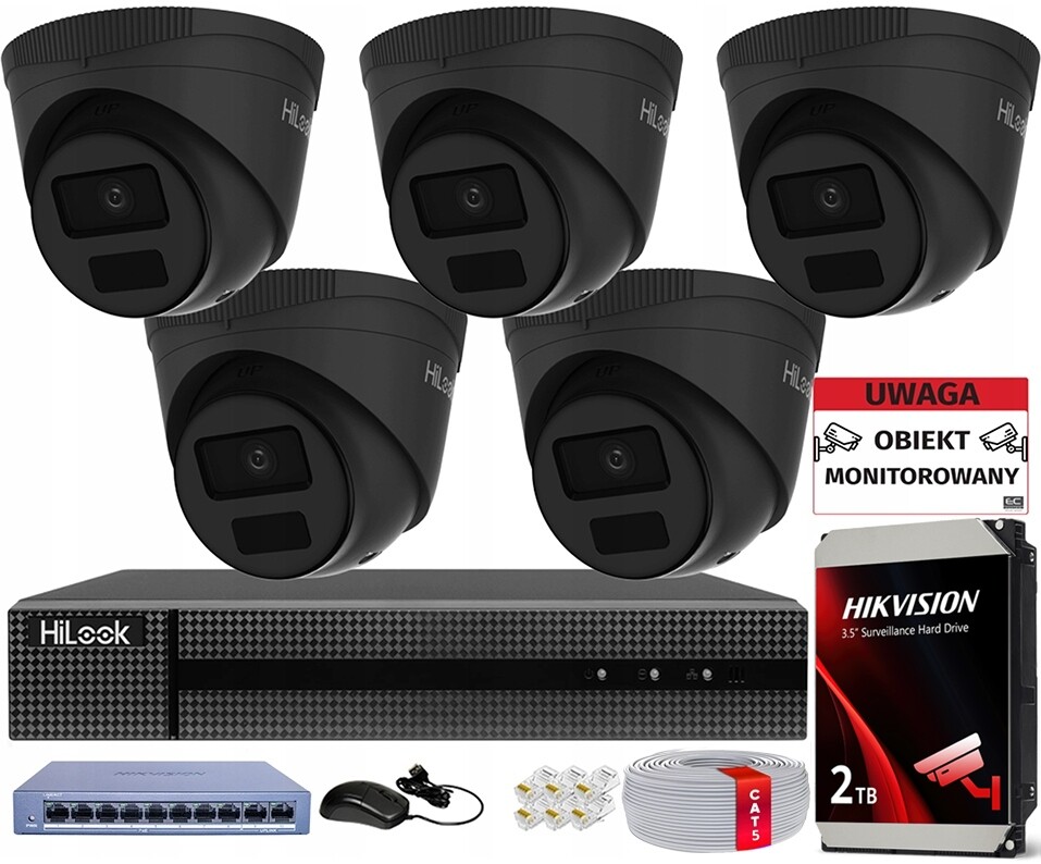 Sada Pro Domácí Monitorování 5 Kamer IPCAM-T4-P Černá 4MPX Nvr Hdd 2TB