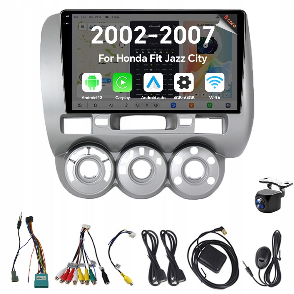 2Din Android 13 autorádio pro Honda Fit Jazz City 2002-2007 Carplay 4G 64G