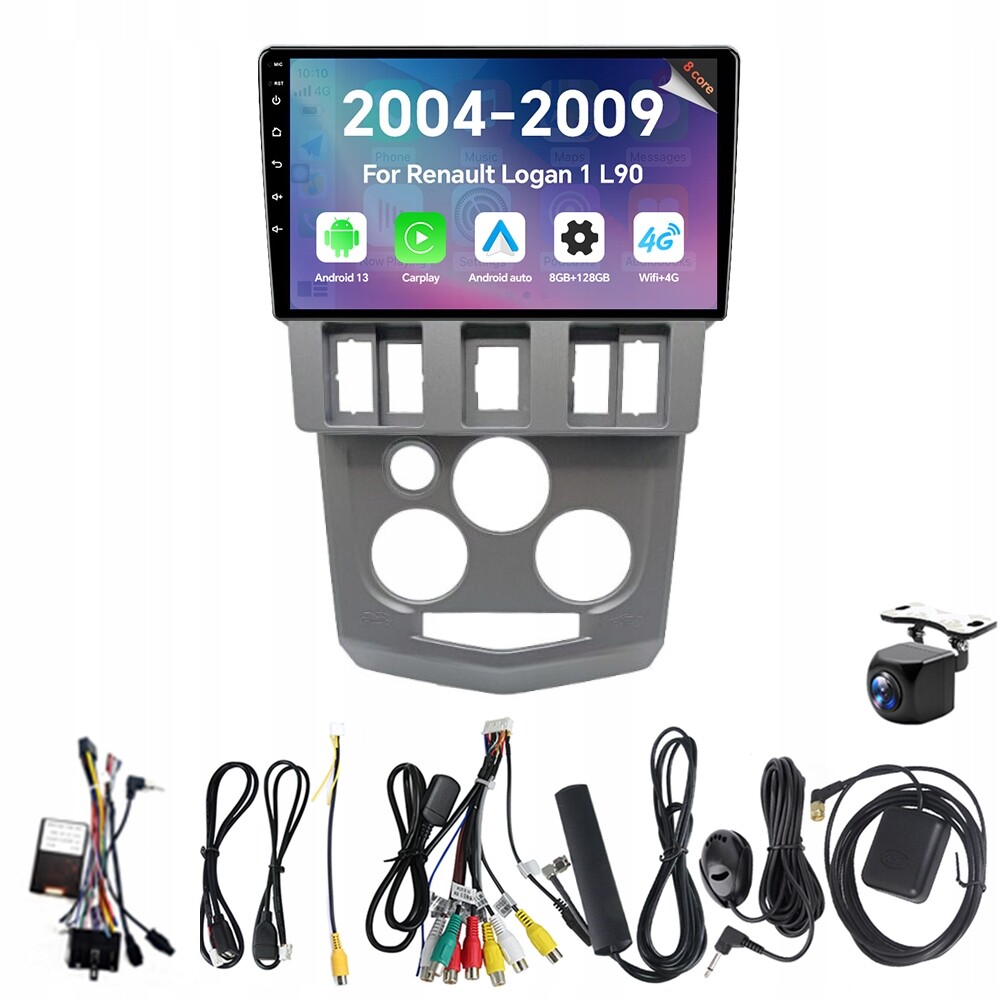 Autorádio Eunavi s Androidem 13 a Carplay Rds pro Renault Logan 1 L90 2004-2009