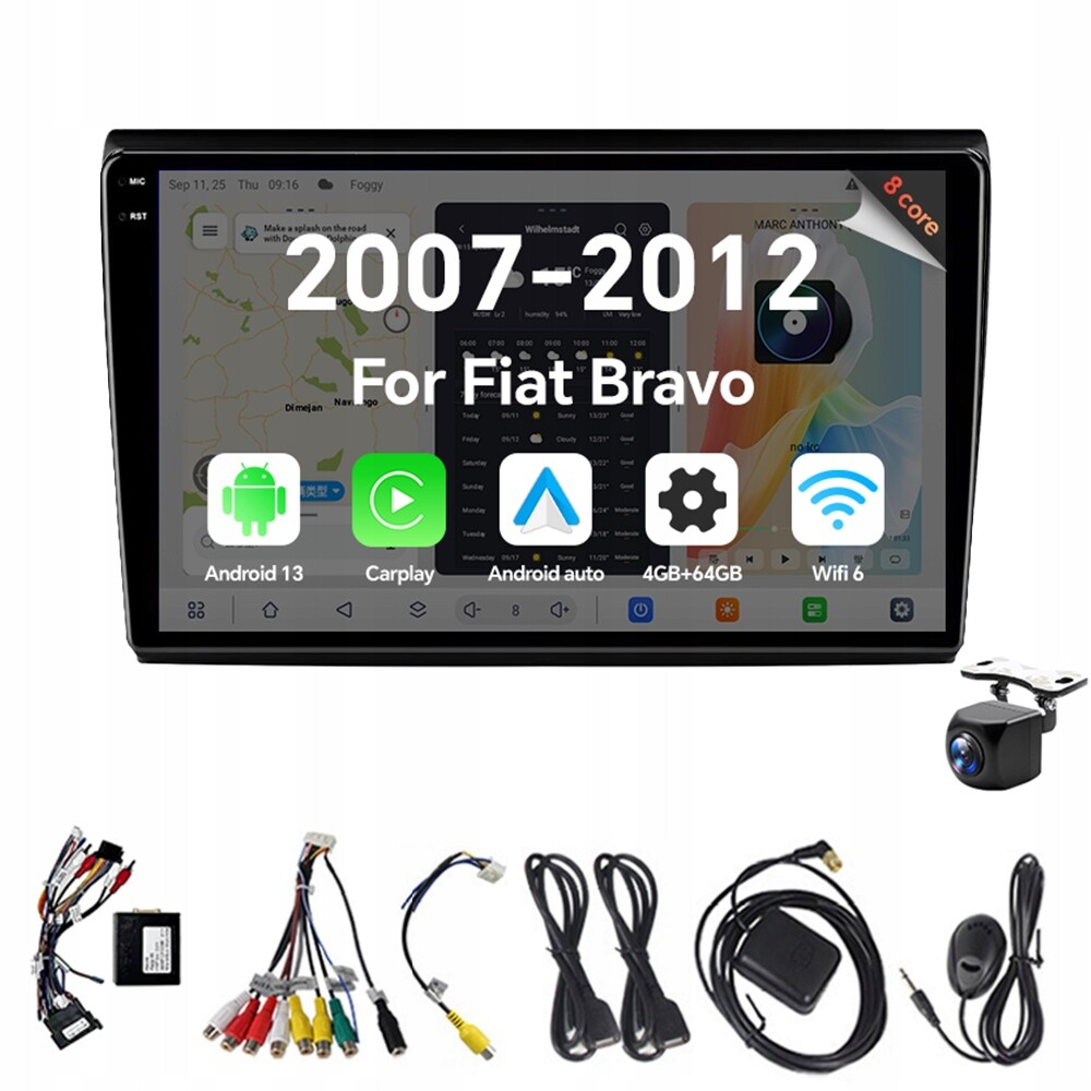 2Din Android 13 autorádio pro Fiat Bravo 2007-2012 4G 64G Carplay Gps