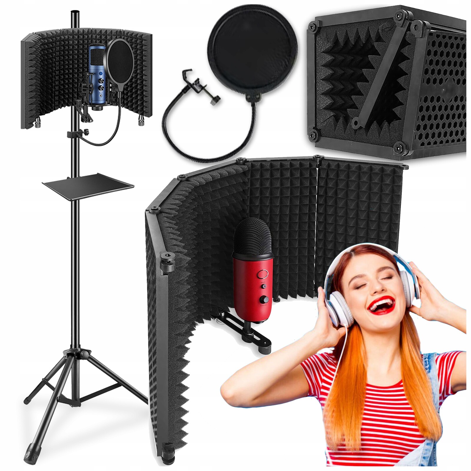 Akustická Kabina 5-PANELOVÁ Stěna Pro Tlumení Zvuků, Stativ, Pop Filtr