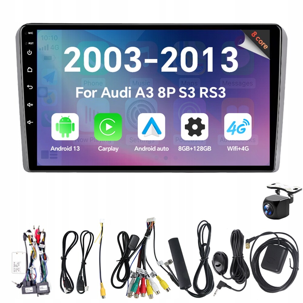 Autorádio Eunavi 2Din s Androidem 13 pro Audi A3 8P S3 RS3 2003-2013 8G 128G