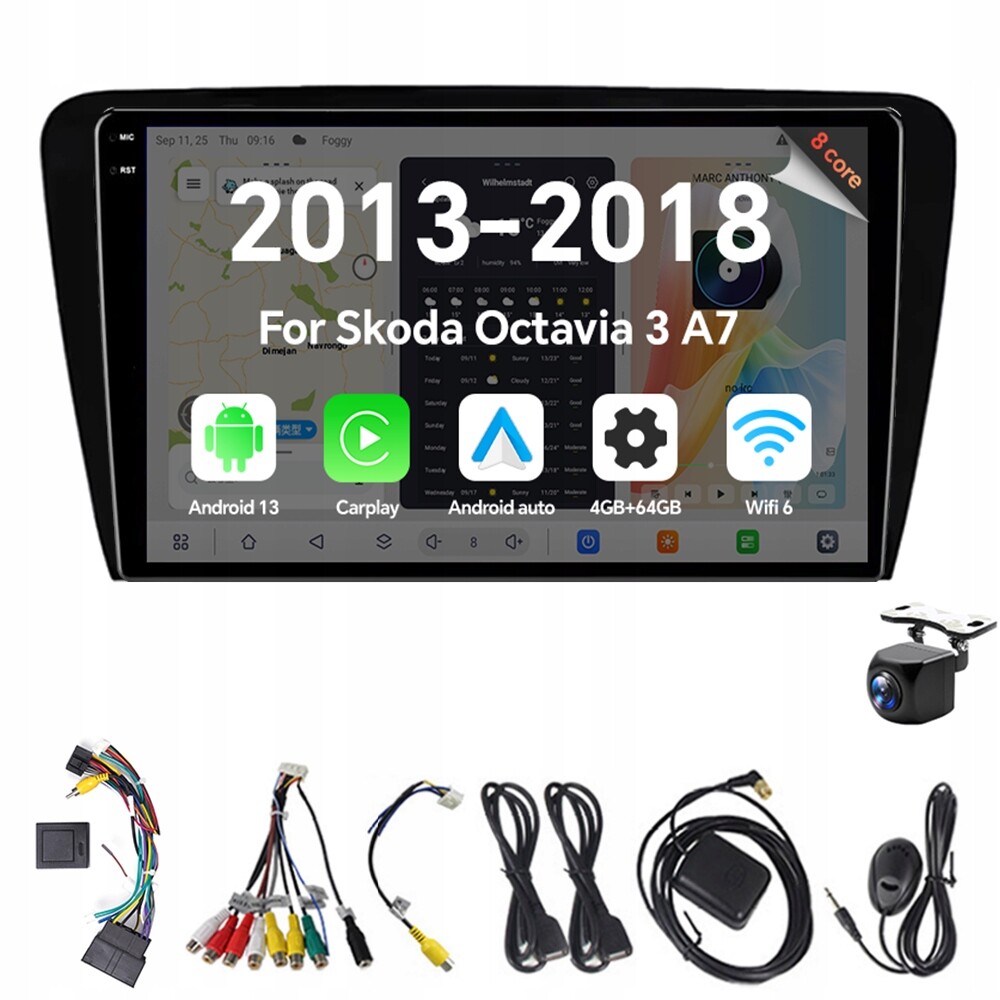 2Din Android 13 autorádio pro Škoda Octavia 3 A7 2013-2018 4G 64G Carplay