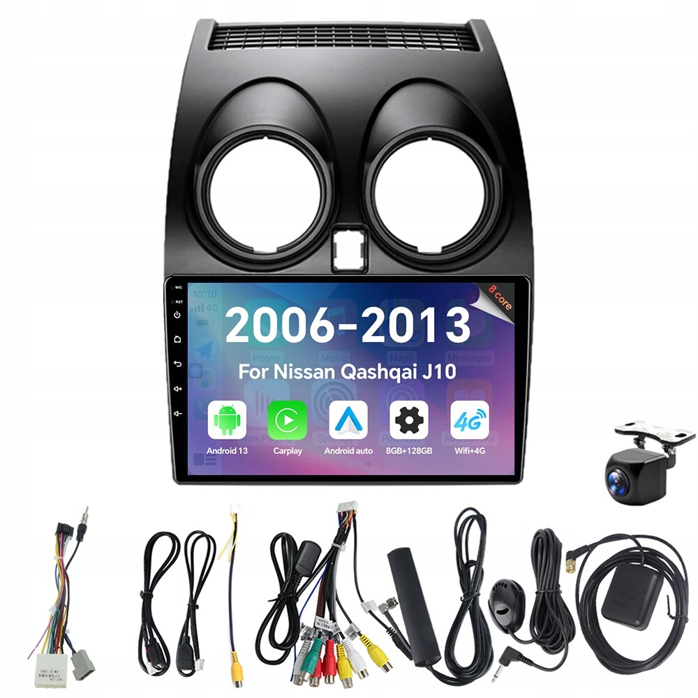 Autorádio Eunavi 2Din s Androidem 13 a 2DIN pro Nissan Qashqai J10 2006-2013 s Carplay
