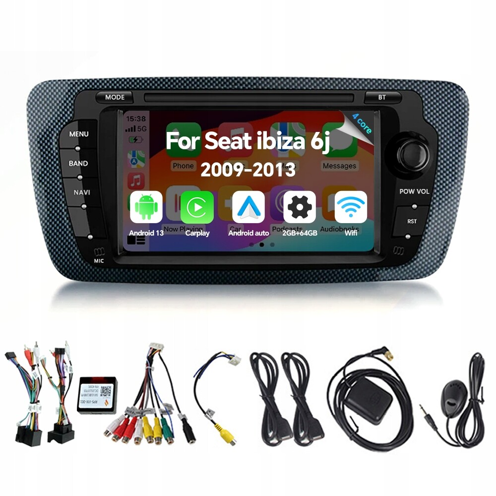Autorádio Eunavi s Androidem 13 pro Seat Ibiza 6J 2009-2013, 2GB Ram, 64GB CarPlay