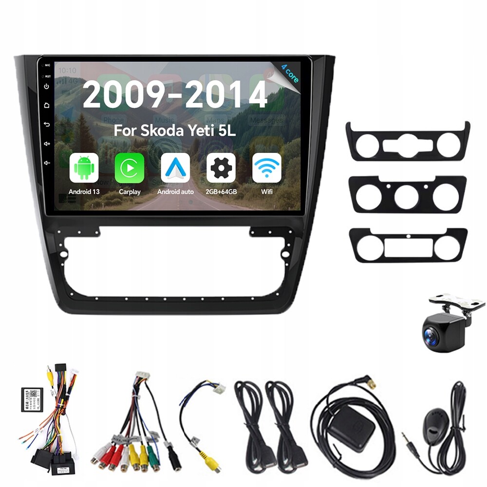 2Din Android 13 Autorádio pro Škoda Yeti 5L 2009-2014 2G 64G Carplay Gps