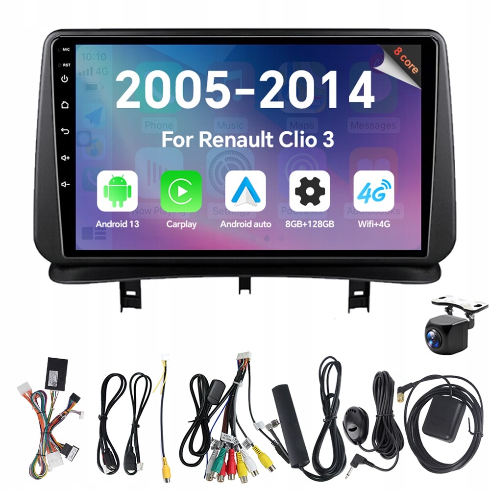 Autorádio Eunavi 2Din s Androidem 13 a Carplay Rds pro Renault Clio 3 2005-2014