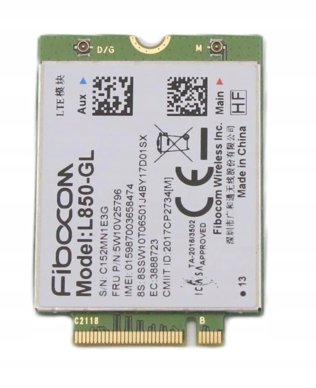Originální modem Wwan 4G Lte CAT9 M.2 Lenovo 5W10V25796 Fibocom L850