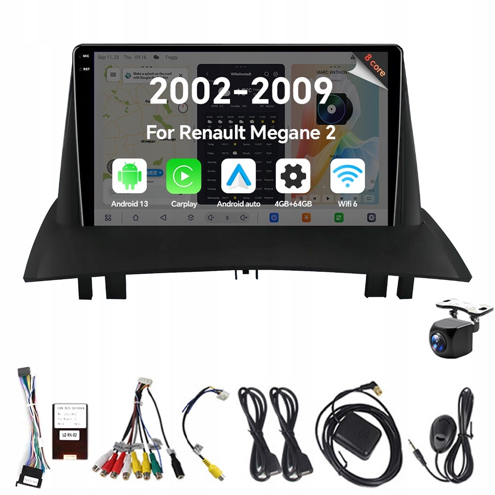 2Din Android 13 autorádio pro Renault Megane 2 2002-2009 4G 64G Carplay Gps