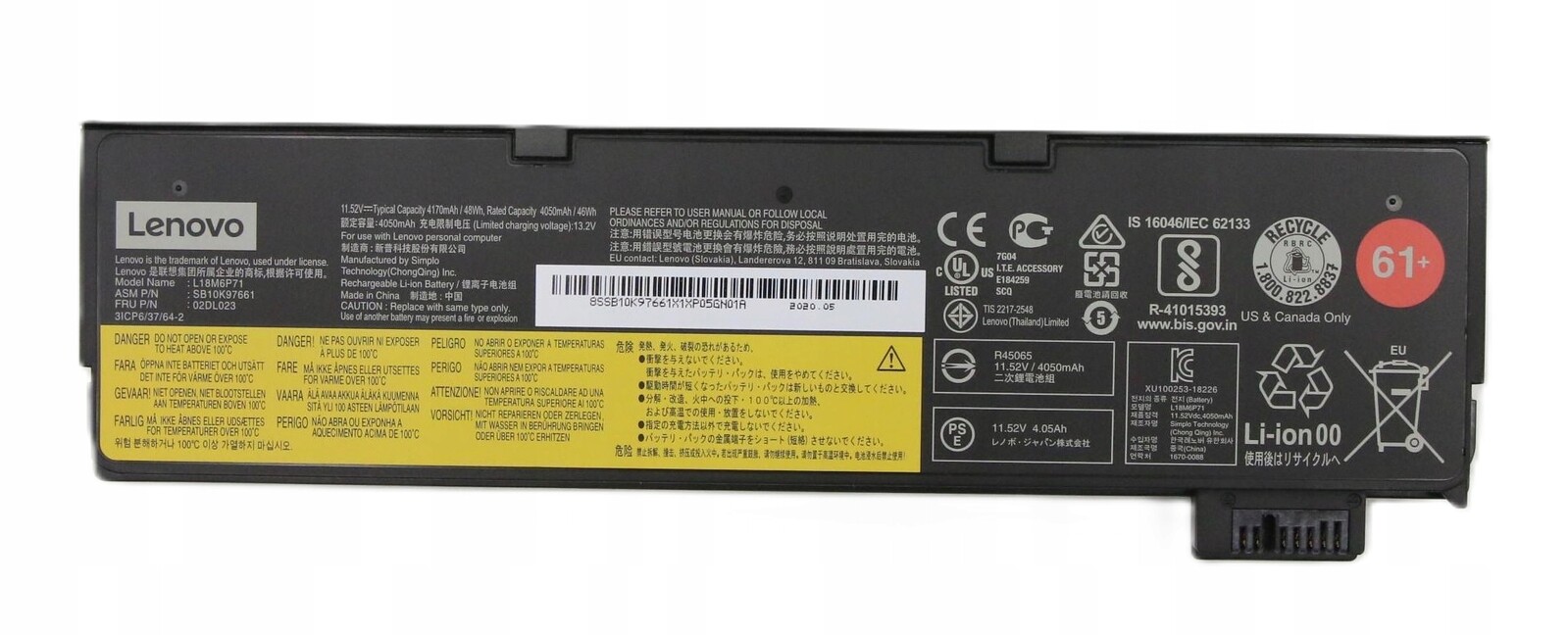 Originální baterie L18M6P71 01AV426 pro Lenovo Thinkpad T470 20HD 20HE 20 Jm/n