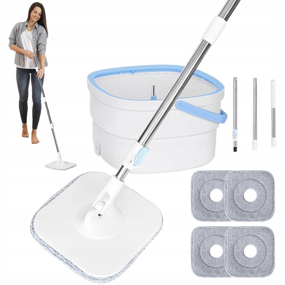 Plochý mop s dvoukomorovým kbelíkem na podlahu z mikrovlákna, 4 vložky
