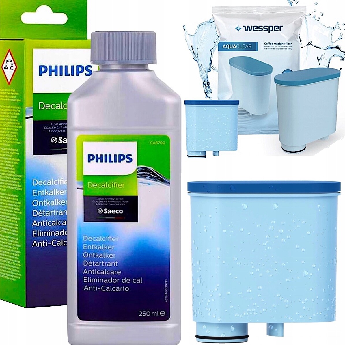 Odvápňovač pro kávovar Philips CA6700 2x Vodní filtr AquaClear pro Saeco
