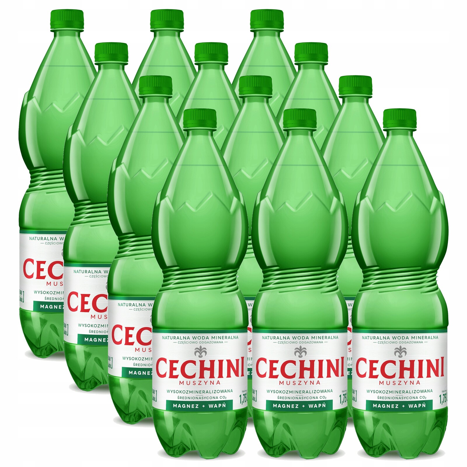 12 x středně nasycená voda Cechini Muszyna s vysokou mineralizací 1,75 l
