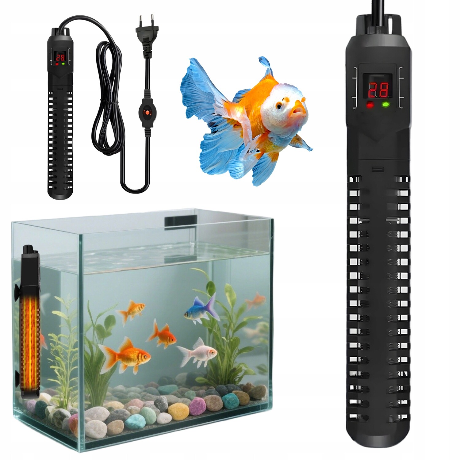 Akvarijní Ponorný Ohřívač 500 W S Led, Regulovatelná Teplota 15-34 °C