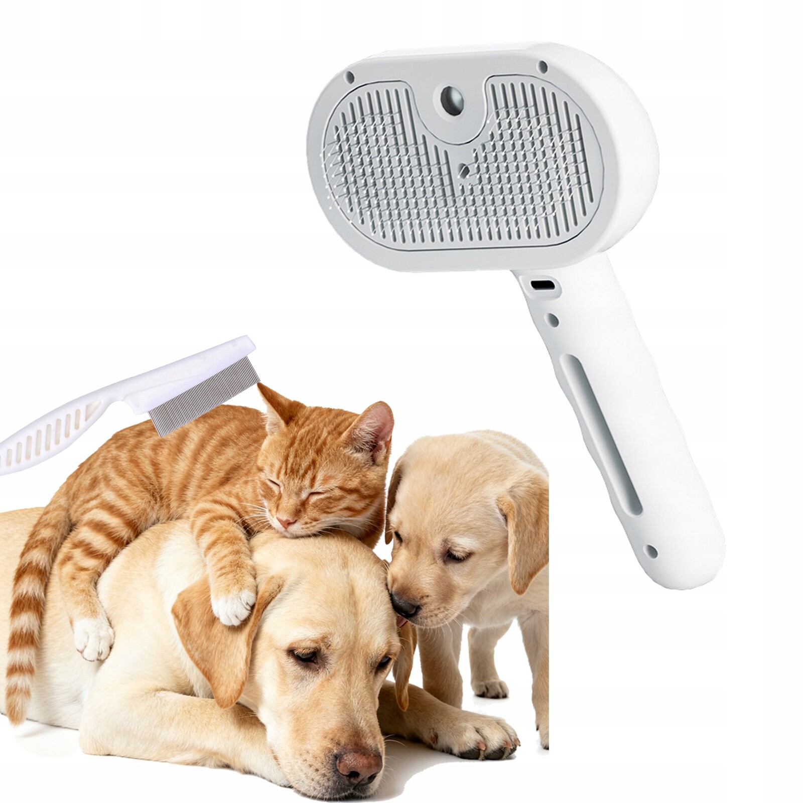 Kartáč na péči o srst s funkcí páry Rojeco Pro Psa Kočku Bílý