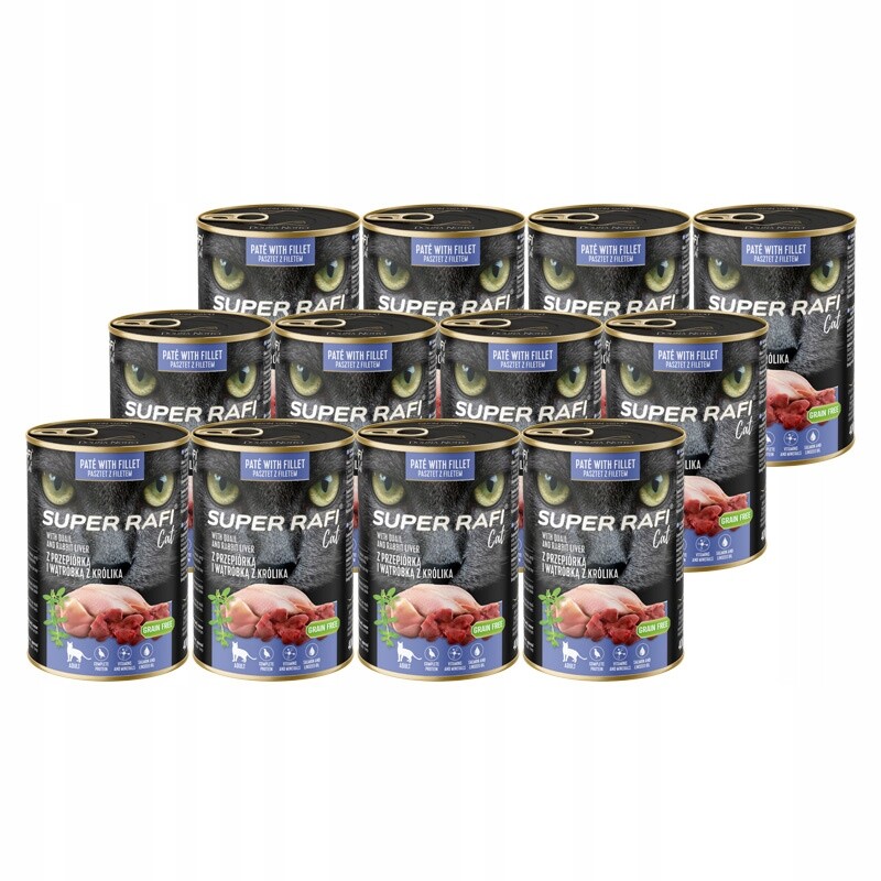 Krmivo pro kočky Rafi Cat křepelka a králičí játra 12x400 g