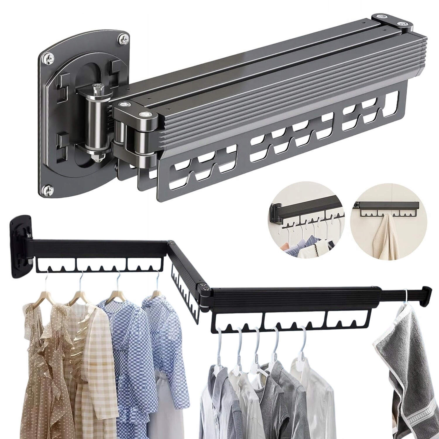 Výsuvný Boční Hliníkový Věšák 3 Skládací Tyče Pro Balkon Koupelny