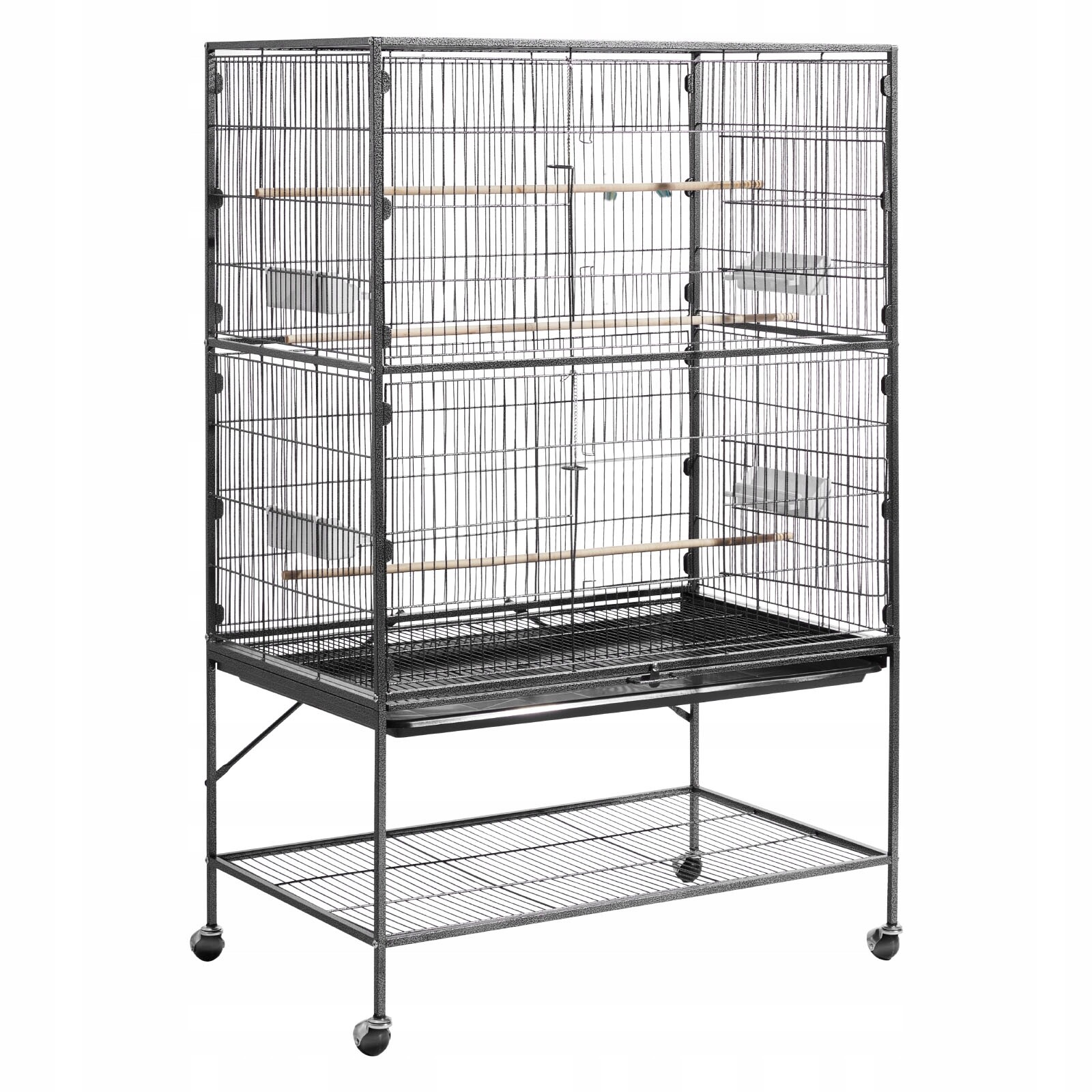 Klec pro ptáky 93x58x151 cm s hřady a plastovými miskami