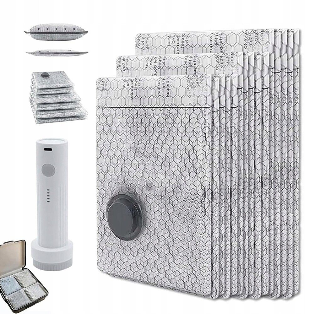 Sada 12 Vakuových Sáčků Na Sezónní Oblečení, Bezdrátová Pumpa