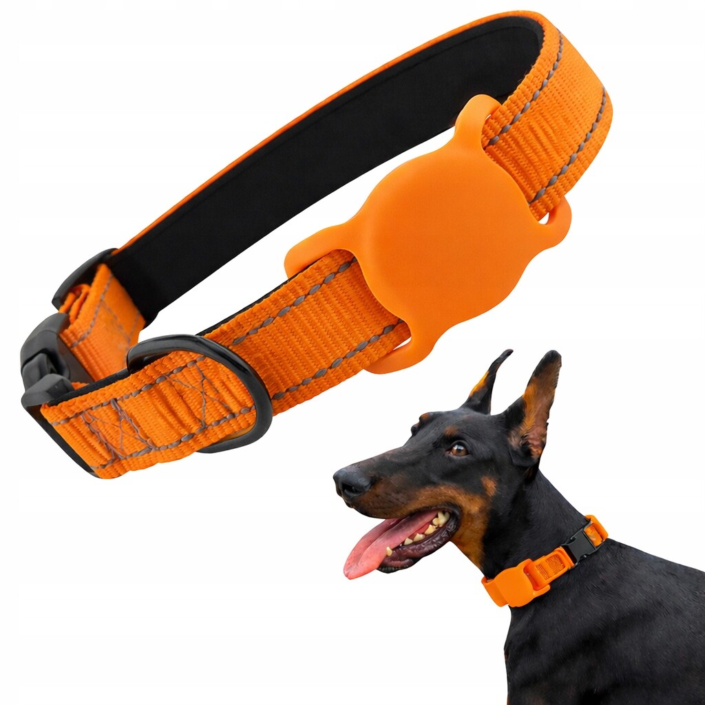 Obojek pro psa Air Tag oranžový, velikost S, reflexní neopren