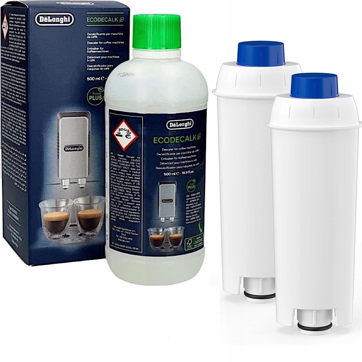 Set DeLonghi Odvápňovač 500 ml 2 x filtr AquaLunga pro kávovar DeLonghi