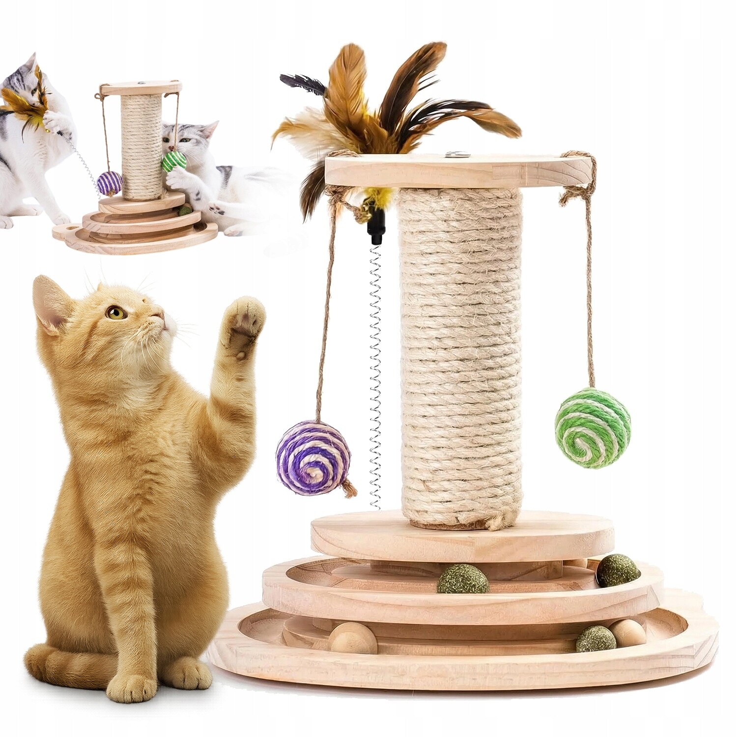 Škrabadlo pro kočky sisalový škrabací sloupek věž 30 cm hračka