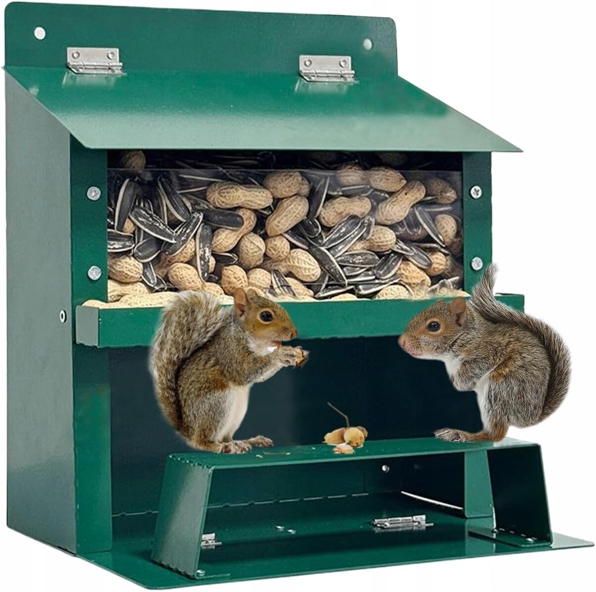 Kovový Podavač Pro Zvířata S Klapkou, Zelený, Pro Zahradu, 22.5 X 18.5 X 23 CM