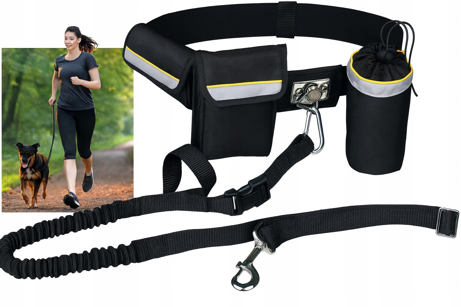 Běžecký pás S Psem, elastická trakční šňůra 180 cm s kapsami