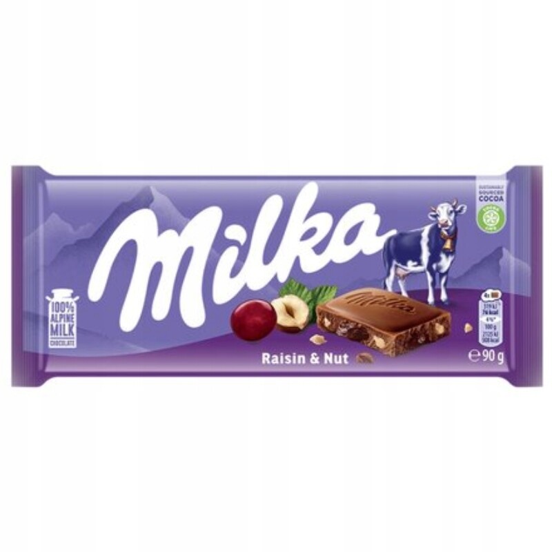 Milka Rasin&Nut Čokoláda s rozinkami a ořechy 90 g
