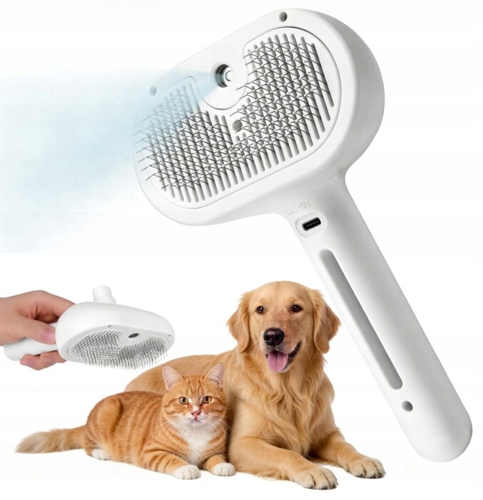 Elektrický Kartáč Pro Psy A Kočky 2 V 1: Pára, Odstranění Zamotané Srsti, Masáž, Čištění