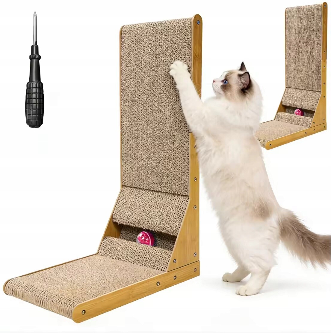 Škrabadlo Pro Kočky 60 CM Ve Tvaru L, Hnědé, Kartonové, Hračka Na Zeď I Na Podlahu