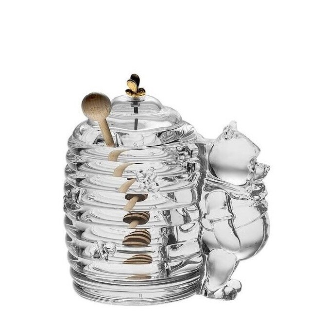 Aurum Crystal skleněná dóza na med Medvídek Pú 22 cm
