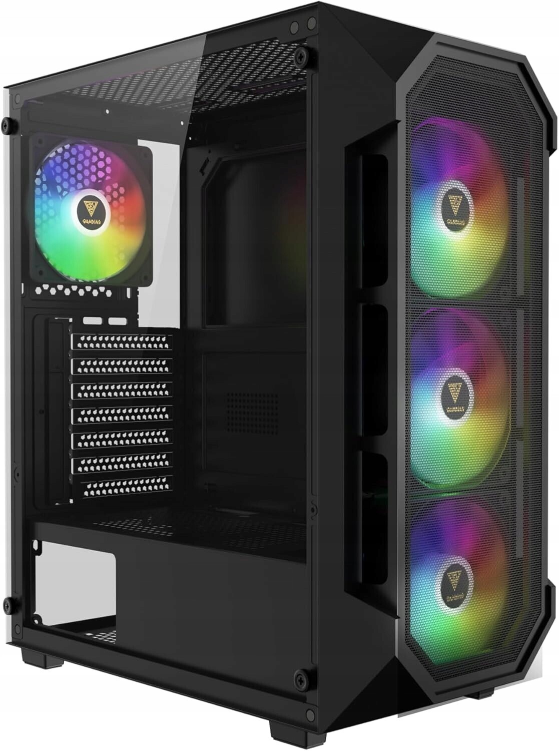 Gamdias Aura GC1 Elite – počítačová skříň Atx Rgb 4×120 mm, tvrzené sklo