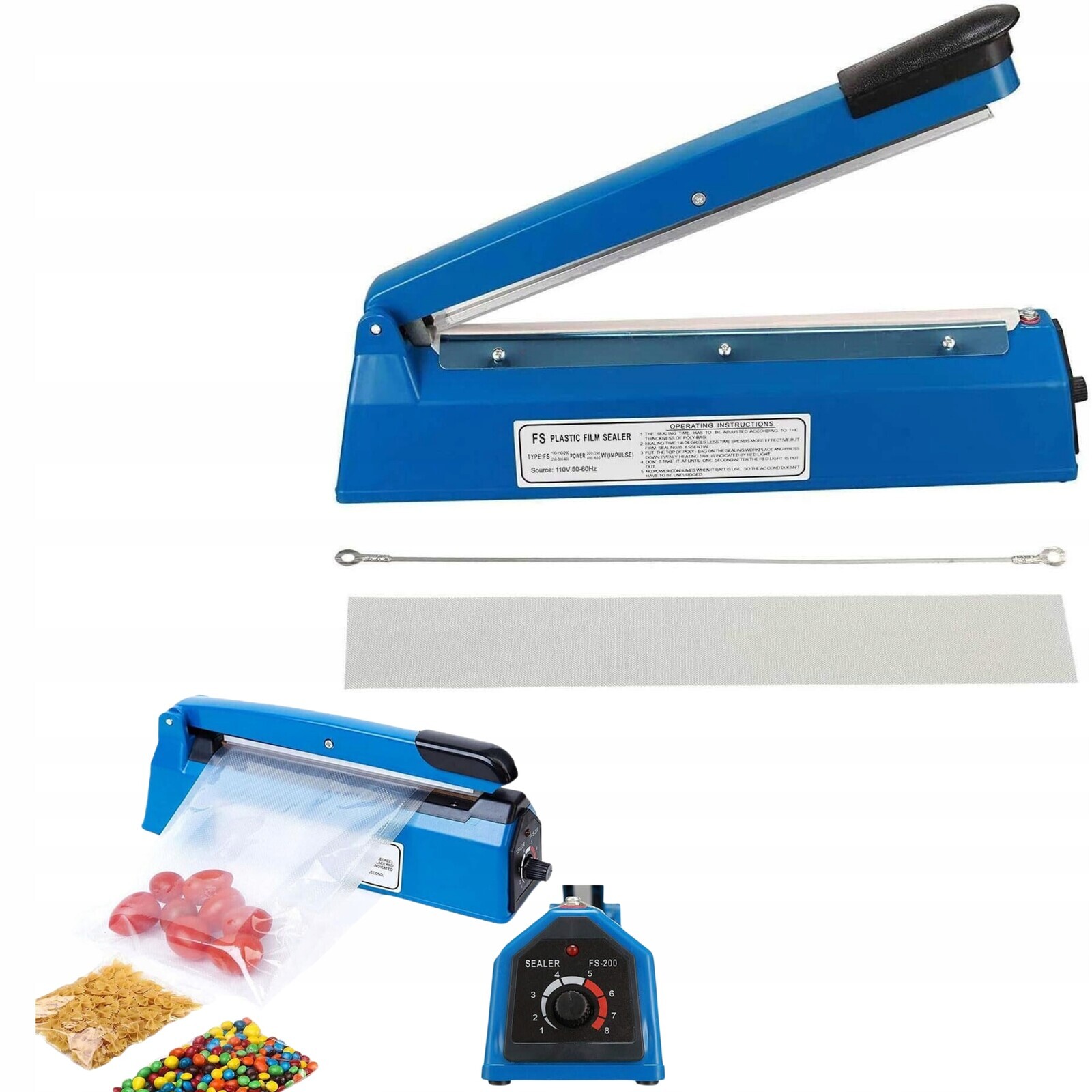 Ruční Impulsní svářečka sáčků, těsnění Pe/pp 8 stupňů, 300 W