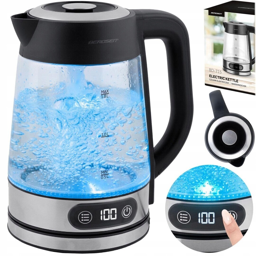 Skleněná elektrická konvice Berdsen s regulací teploty – Led, 2200 W