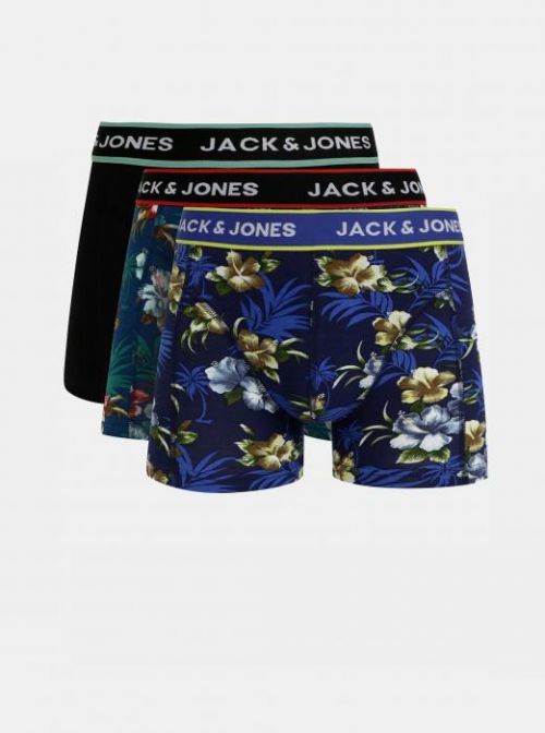 Sada tří boxerek v modré a černé barvě Jack & Jones Flower