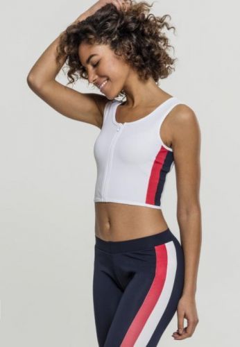 Ladies Side Stripe Cropped Zip Top - white/firered/navy L