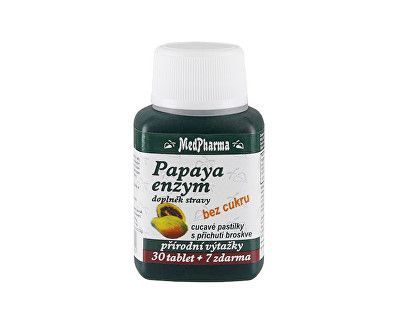 MedPharma Papaya enzym – cucavé pastilky bez cukru s příchutí broskve 30 tbl. + 7 tbl. ZDARMA