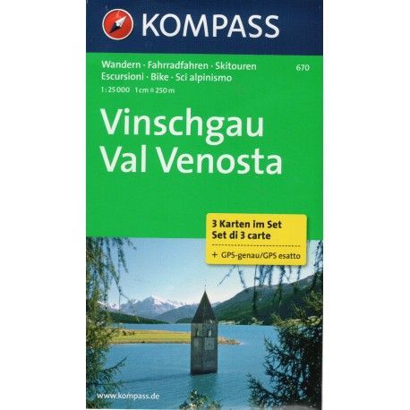 Kompass 670 Vinschgau, Val Venosta 1:25 000 turistická mapa