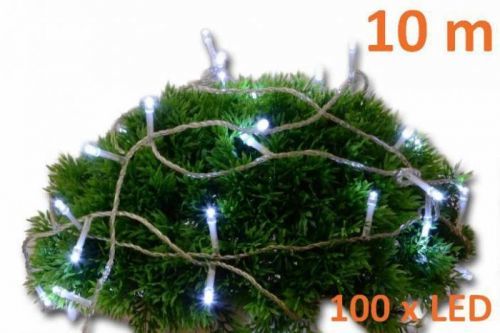 Vánoční LED osvětlení 10m s časovým spínačem - studeně bílé, 100 diod