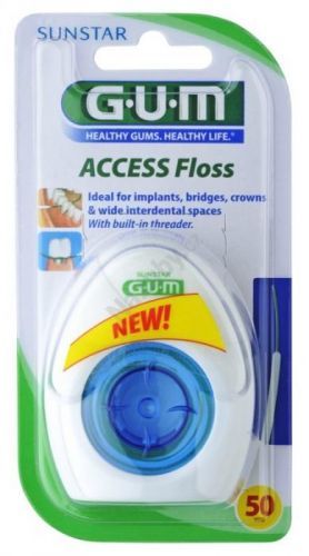GUM ACCESS Floss zubní nit pro čištění implantátů a můstků, 50 ks
