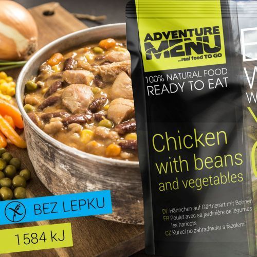 Adventure Menu Kuřecí po zahradnicku s fazolemi 1 porce 400 g sterilované jídlo na cesty