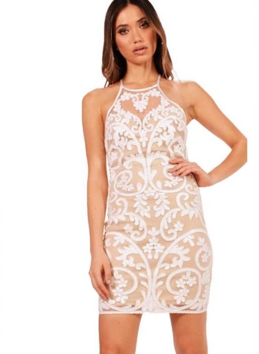 Boutique YASMIN Bílé krajkové bodycon šaty