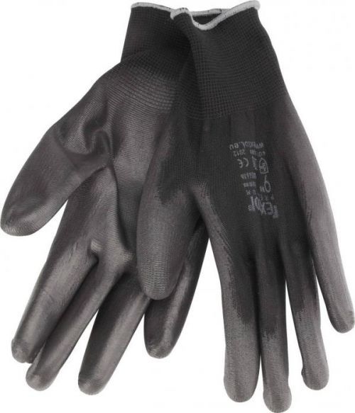 rukavice z polyesteru polomáčené v PU, černé, velikost 11