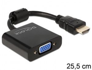 Delock adaptér HDMI-A (M) > VGA (F) (25cm), černý