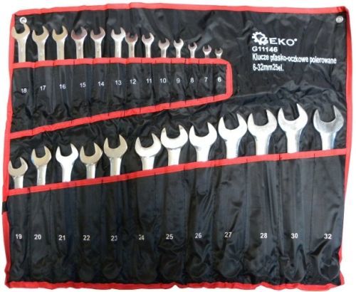 Klíče očkoploché, sada 25ks, 6-32mm, GEKO
